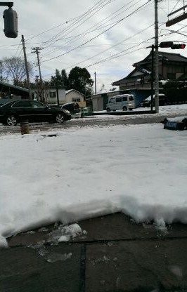 アトラスホームのアプローチには６～７センチの厚みの雪が積もりました。