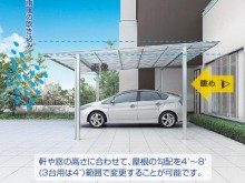 吹込みを軽減する屋根　フラットデザインでおしゃれな駐車場